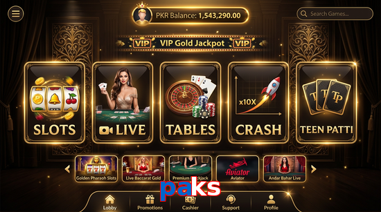 Main screen of Paks casino page for PK players
